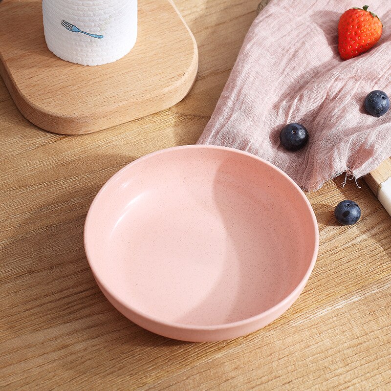 Pajita de trigo de color sólido de estilo japonés, plato de Sushi para aperitivos, mesa de comedor redonda, plato de basura, accesorios de cocina: Pink (single)