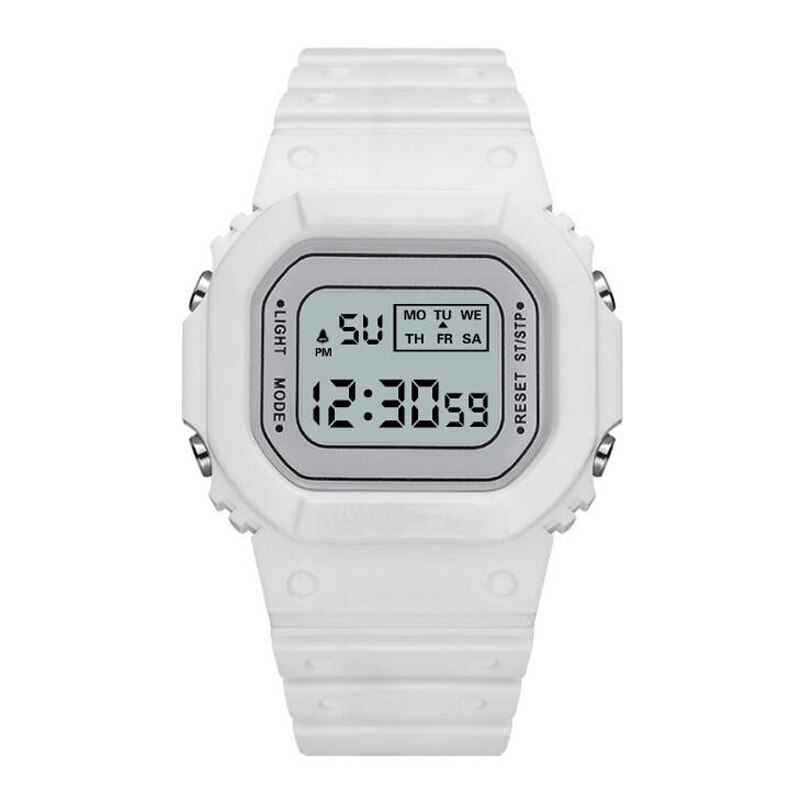 Lyx dam digital grön klocka multifunktion vattentät dam klockor unisex manlig klocka rektangel barn sportklockor: Xr4394- wh