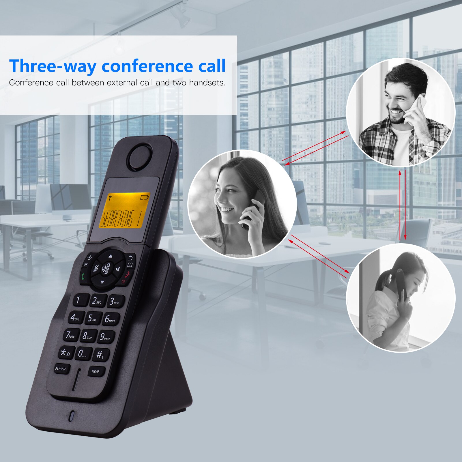 16 Languages Expandable Cordless Phone Telephone with LCD Display Caller ID 50 Phone Book Memories Hands-free Conference Call