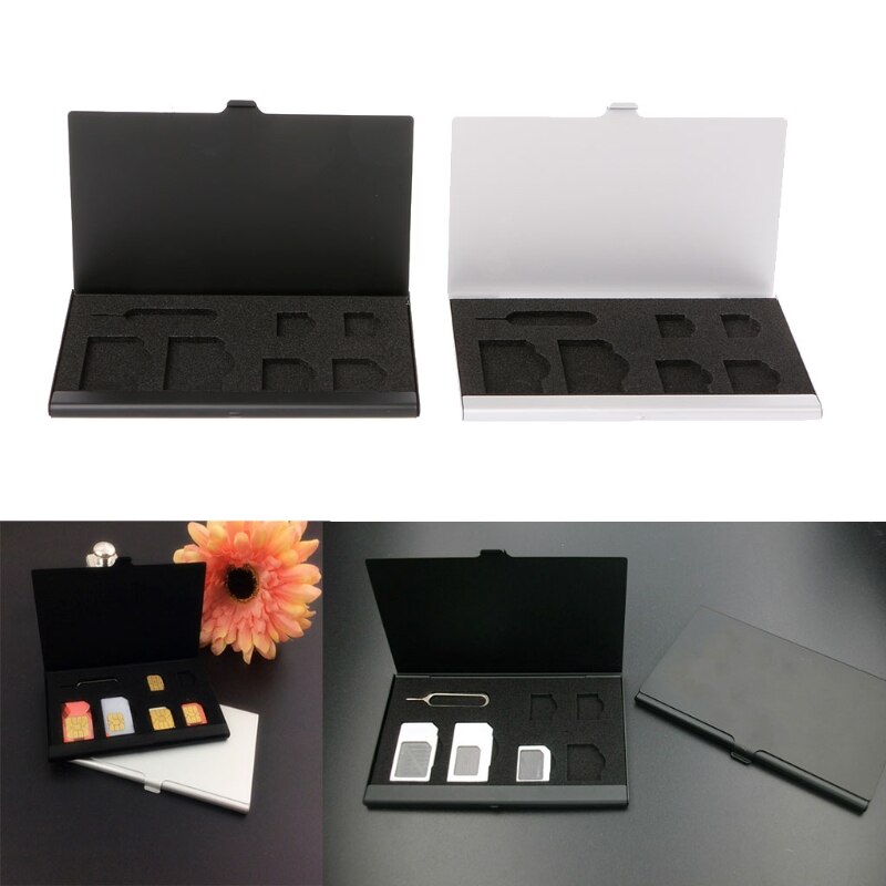 Monolayer Aluminum Alloy 1 Card Pin + 6 SIM Card Holder Protector Storage Box Case