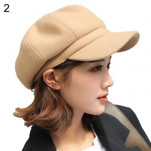 SALES! British Style Felt Solid Color Wide Brim Women Beret Autumn Winter Warm Peaked Cap Hat Artist Easy-matching: Camel