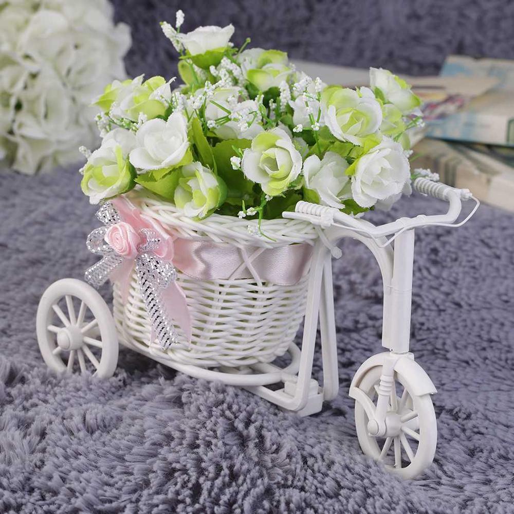Beauté rotin Tricycle vélo fleur panier Vase stockage jardin mariage fête décoration bureau chambre tenant bonbons: Rose