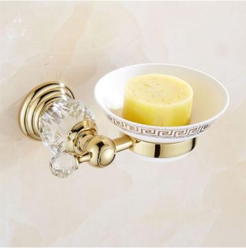 Clear Crystal Bathroom Accessories Sets Silver Polished Gold Towel Rack Toilet Brush Holder Solid Brass Bathroom Hardware Sets: soap dish