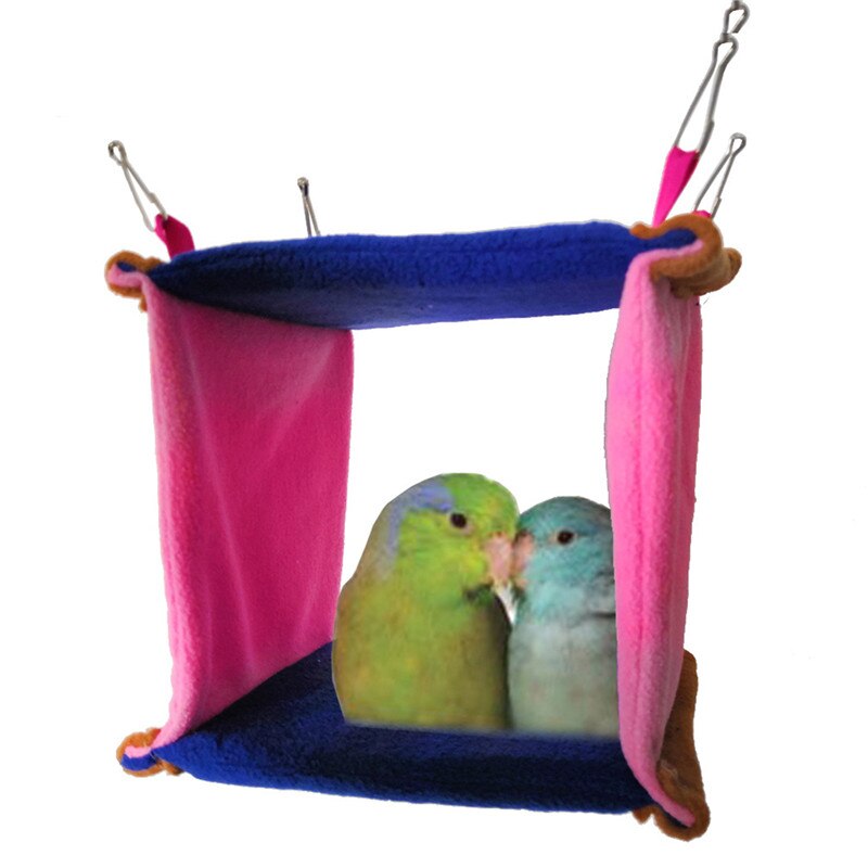 Nido cuadrado de pájaro para loros, hamaca de felpa suave para pájaros y loros, cama colgante cálida para mascotas, cueva, jaula, carpa, casa de juguete para animales pequeños: Cube (Large)