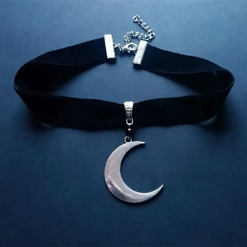 Halbmond Mond Halsband Dicken Schwarzen Samt Mit Schmuck große Charme gotisch Witchy Punk Kreative Anhänger Neue