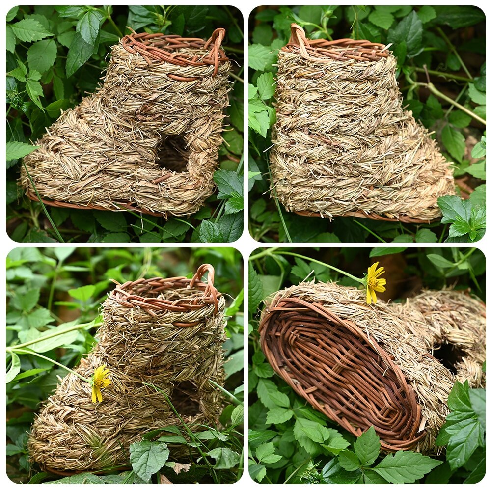 Bird Nest Handmade Woven Straw Bird Cage Parrot Nesting Hanging Breeding Cave Hatching House Hut For Parakeet Hamster