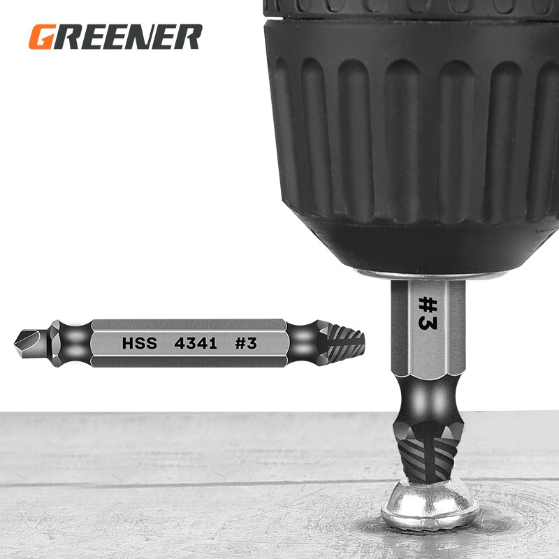 GREENER 5PC Break Screwdriver Extractor Speed Damaged Screw Drill Bit Set Take Out Bits Bolt Remover Extractor Demolition Tools