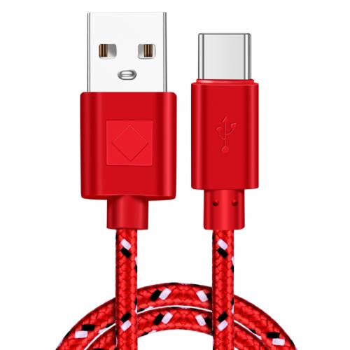 1m 2m 2-em-1 náilon usb para tipo c cabo de carregamento rápido carregamento do telefone móvel fio de carregamento usb c cabo de dados longo: Red 2M
