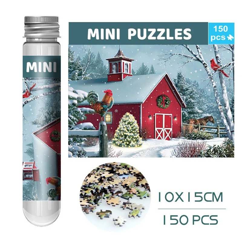 150- piece test tube puzzle, walk in the rain, mini travel puzzle, christmas house, paris tower, new year: Red