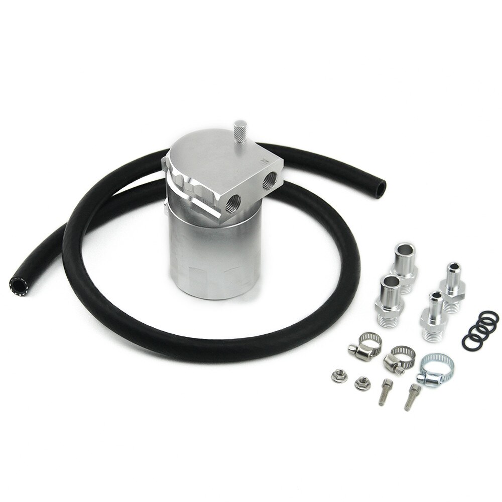 Car Styling Universal Oil Catch Tank Can Auto Aluminum Fuel Reservoir Oil Catch Can with Black Vacumm Hose: Silver