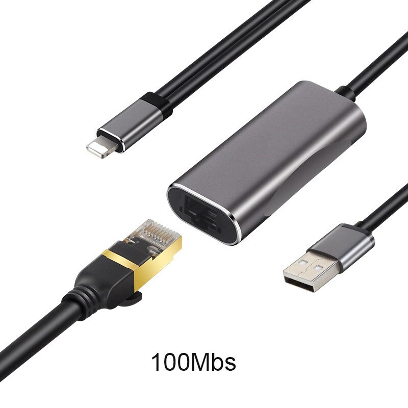 For Lightning To RJ45 Ethernet LAN Wired Network Adapter 1000Mbps Network Cable with Charging for iPhone iPad Ethernet Adapter: 100Mbps Adapter