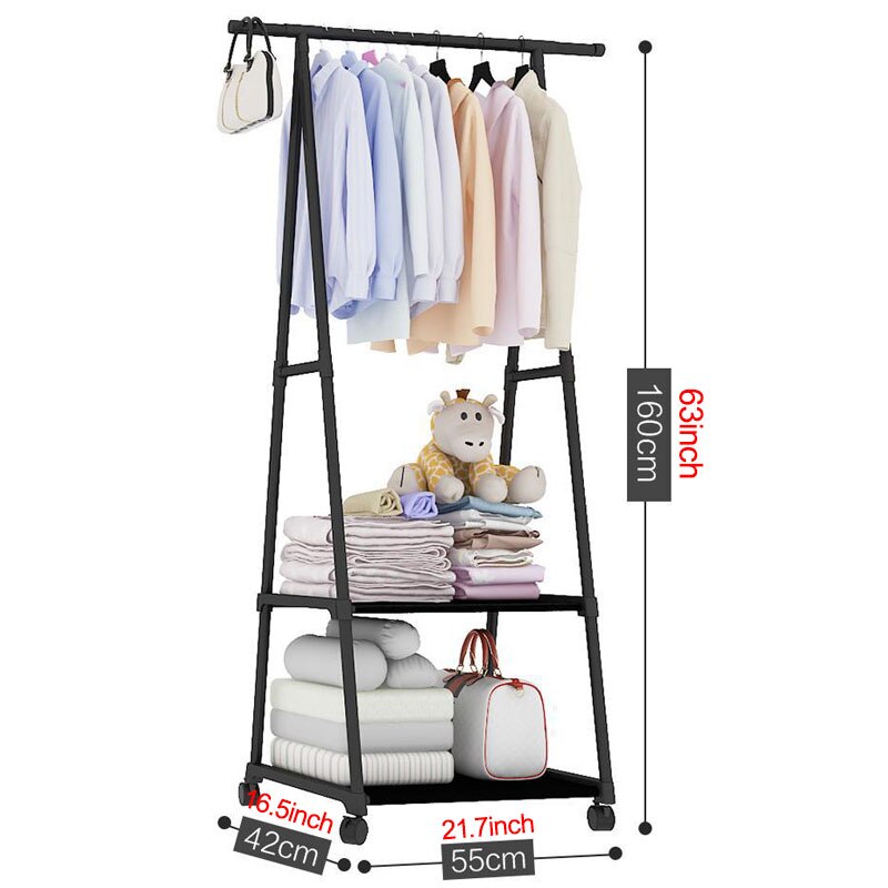Multi-function Triangle Coat Rack Removable Bedroom Hanging Clothes Rack With Wheels Floor Standing Coat Rack Clothes Hanger