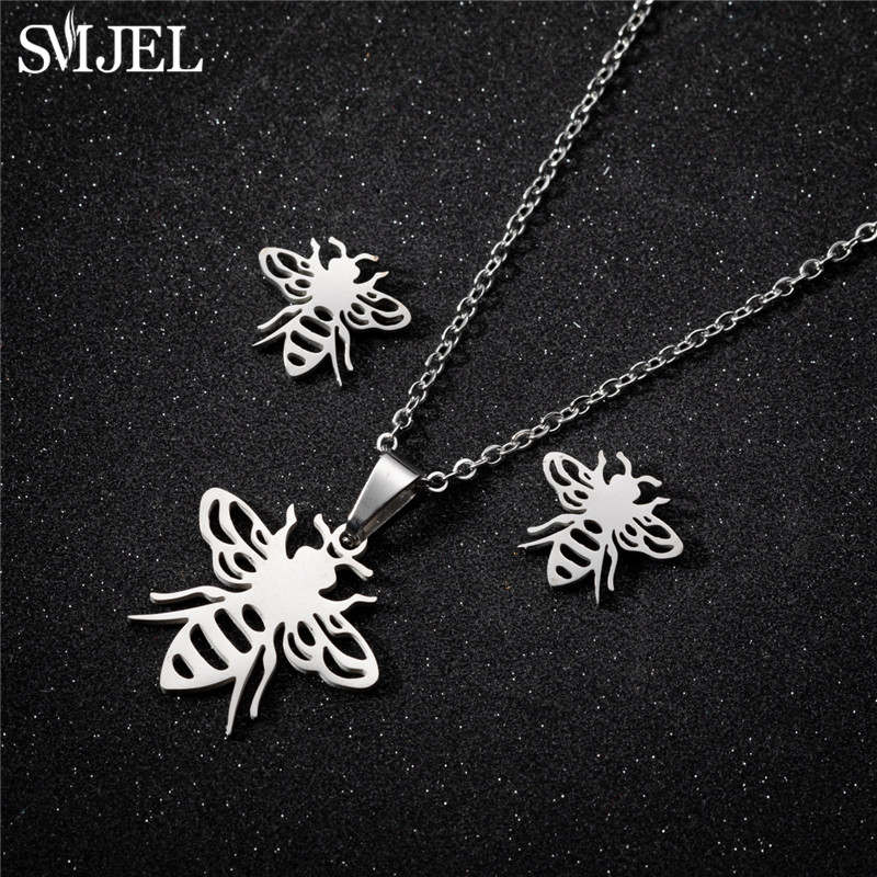 Juegos de joyas para mujer de mariposa de acero inoxidable de estilo coreano, collar con colgante de insecto y abeja de dibujos animados, de boda para playa de verano para niñas: Chapado en cobre envejecido