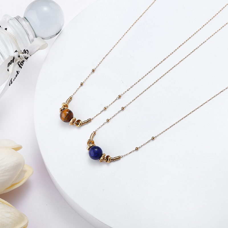 Geschikt Voor Het Dragen Van Meisje Klassieke Franse Stijl Alle Seizoenen Fijne Handgemaakte Kralen Lapis Lazuli Waterdichte Duurzame Stalen Kettingen