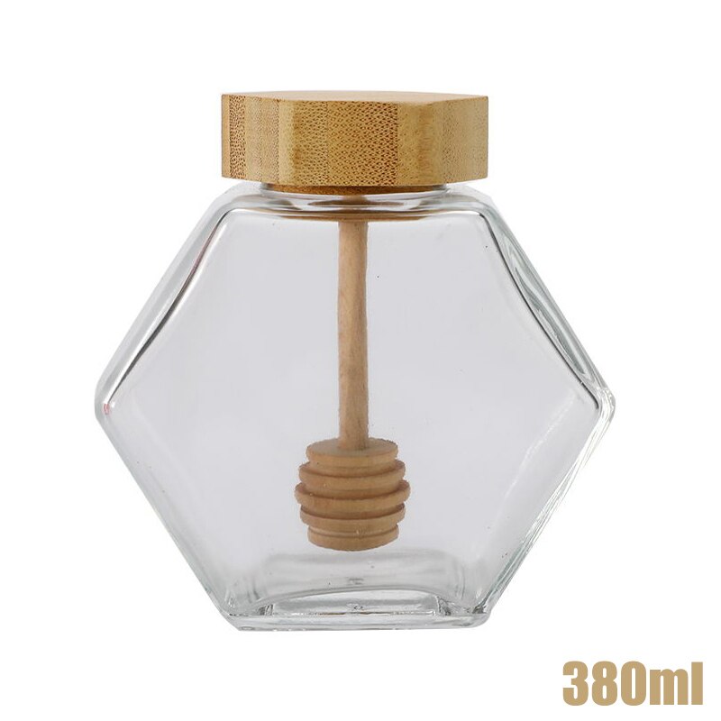 220ML/380ML Hexagonal Glass Honey Bottle with Wooden Stirring Rod Packaging Bottle Small Honey Bottle Container Honey Jar: violet