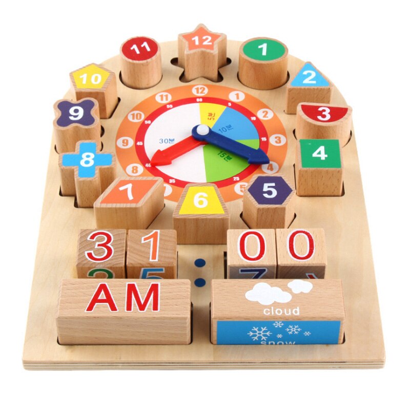 Trælegetøj kalender ur puslespil hængende træ puslespil tavle forældre-barn tidlig uddannelse legetøj lære tid