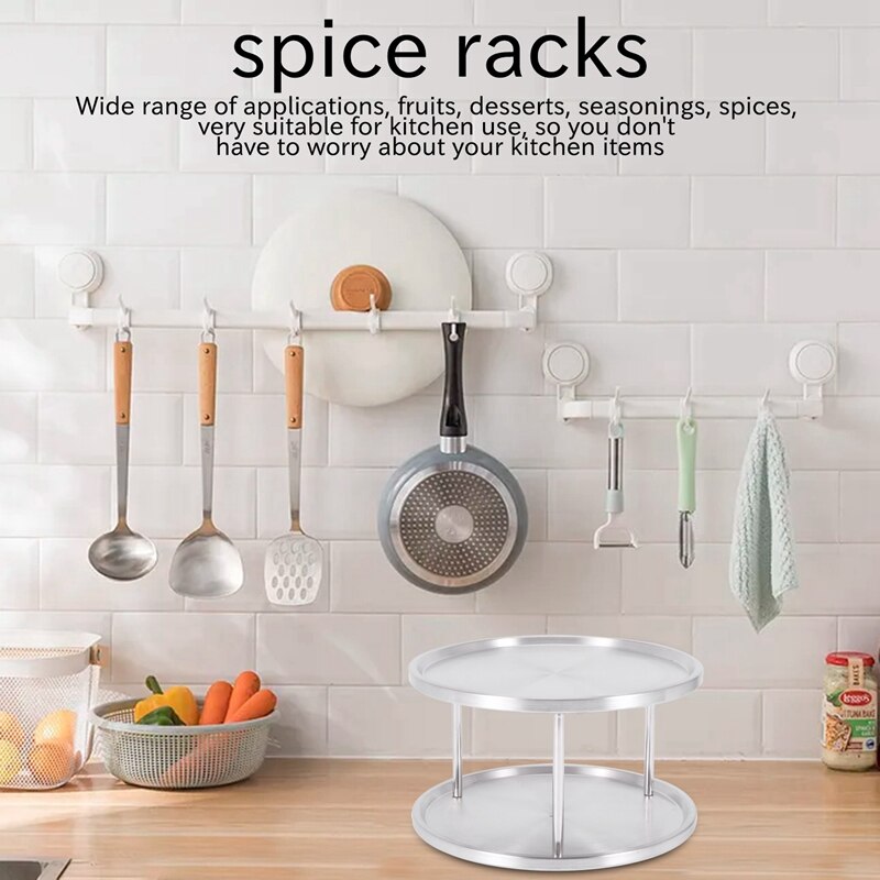 Spice Rack Stainless Steel Organizer Tray 360 Degree Turntable Rotating 2 Stand For Dining Table Kitchen Counters Cabinets