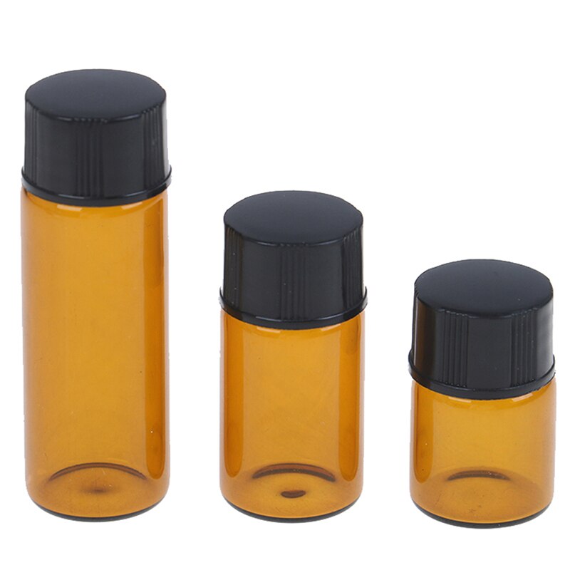 1ml Universal Mini Amber Empty Glass Essential Oil Bottle Perfume Sample Vial With Orifice Reducer Cap Container 10Pcs