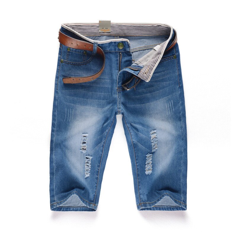 Short en Jean déchiré en Denim pour homme, couleur unie, bleu foncé, bleu clair, longueur aux genoux, style décontracté: 087light blue / Asia 40(77.5-80KG)
