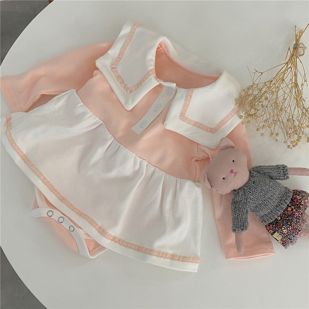 Baby Jungen Und Mädchen Baumwolle Karosserie Marine Kragen Langarm Gesamt unisex Baby Kleidung Zwillinge Kleinkind Kleinkind Kleidung: 32163463Rosa / 24M