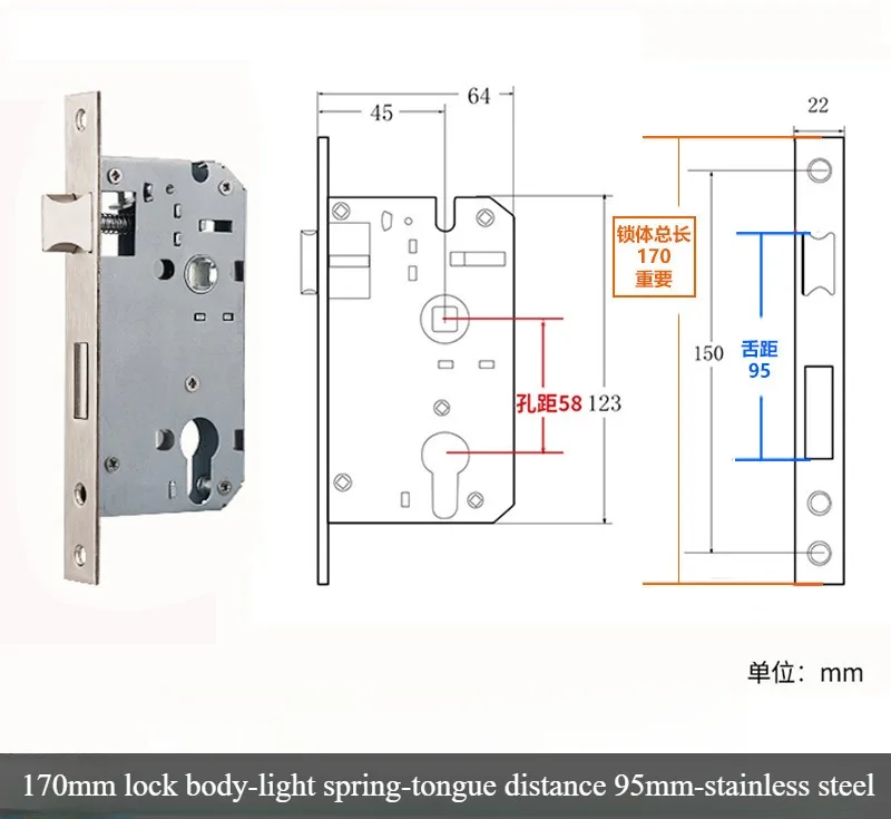 Silencioso Interior fechadura da porta de madeira, Reverse Lift Lock Body, Light Spring Room, 58 Rolamento Magnético, Tamanho 50, Heavy Spring: Azul/Verde