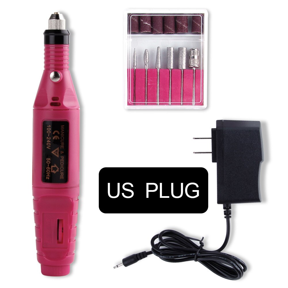 Nagelboorpen voor manicure, gereedschapsmachine, elektrische nagelverwijderaar, pedicure, nagelverzorging, polijstvijl, acrylgereedschap: Ons rozenrode stekker