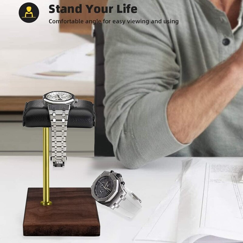 Walnoot Hickory Goud Staaf Horloge Armband Display Stand Leather Pecan Sieraden Stand Horloge Stand Hickory Horloge Stand: Default Title