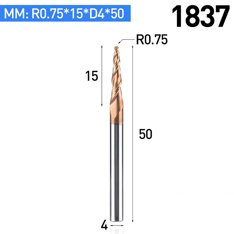 HUHAO 2pcs/lot HRC55 Tapered Ball Nose End Mill Tungsten Solid Carbide Coated CNC Milling Cutter D4-D10mm Engraving Bit: 1837