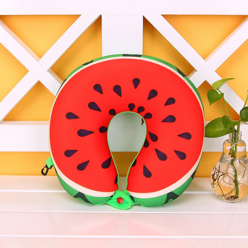 Hazybeauty U Shape Memory Foam Kussen Vliegtuig Fruit Watermeloen Vorm Reizen Vliegtuig Kussen U-vorm Nek Kussens 28x30cm: Watermelon
