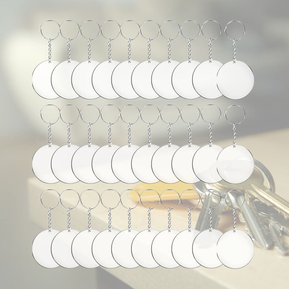 96 stk akryl gennemsigtig cirkelskiver sæt nøgleringe klare runde akryl nøglering tomme nøglering til diy (gennemsigtig)