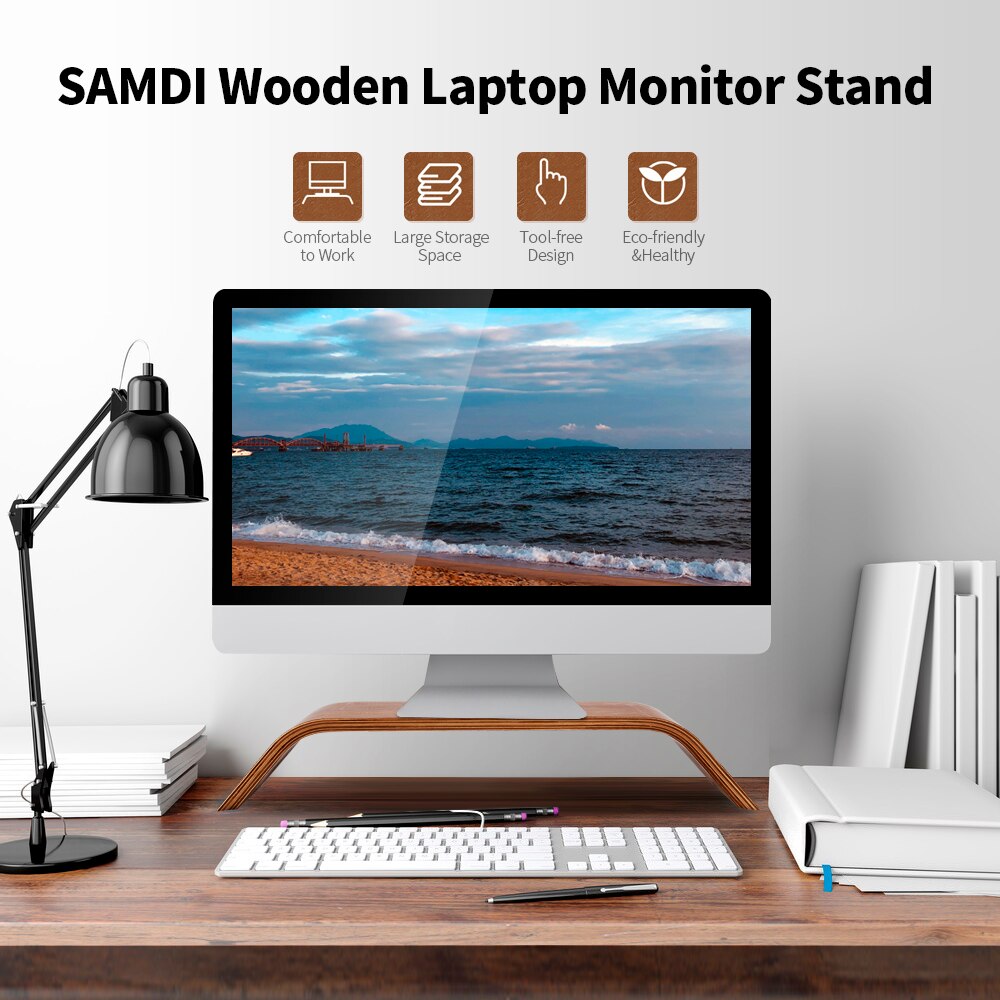 All-In-Een Samdi Houten Stand Machine Monitor Laptop Houder Sterke Draagkracht Stabiele Houten Beugel Laptop Stand voor Tafel