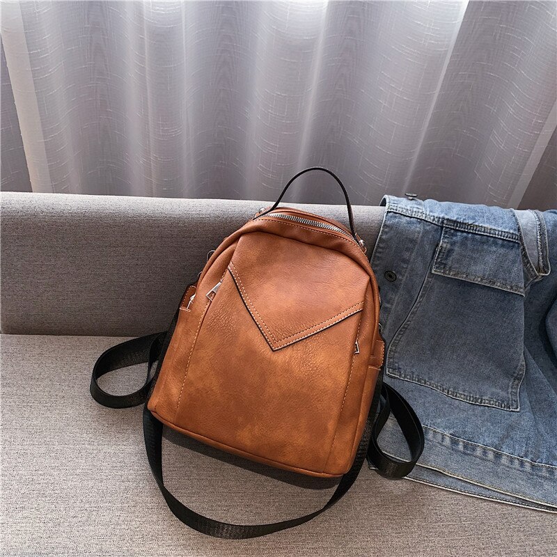 Casual dames leren rugzak, schoudertas met v-patroon, witte schoolrugzak voor tienermeisjes, reistas, mochilas: Bruin