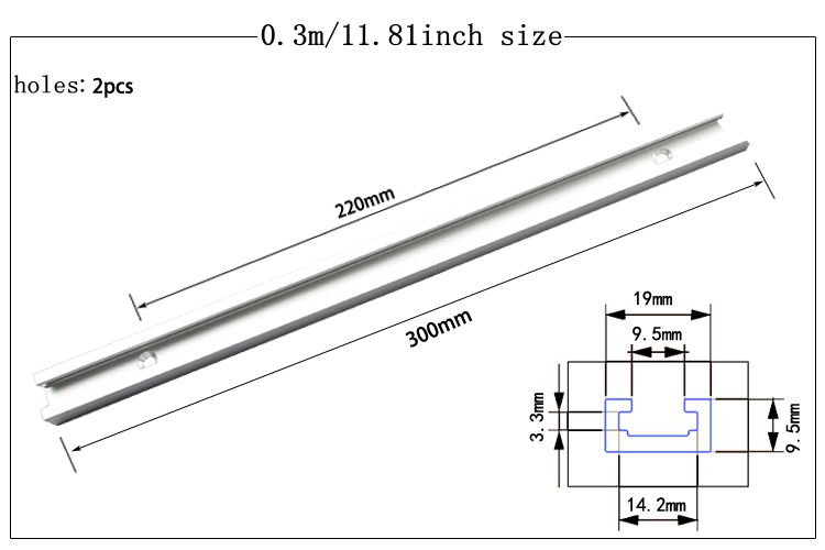 Riel de aluminio t-track t-slot, Riel de 300mm/400mm/500mm/600mm/800mm, ranura de fijación de tornillo T para Sierra de mesa herramienta de carpintería: 300mm