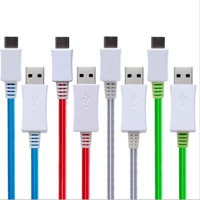 Led USB Cable Flash Light Data Line Mobile Phone Charger for iPhone 6 6S 7 8 XS Samsung Xiaomi Huawei Android Type C Connector