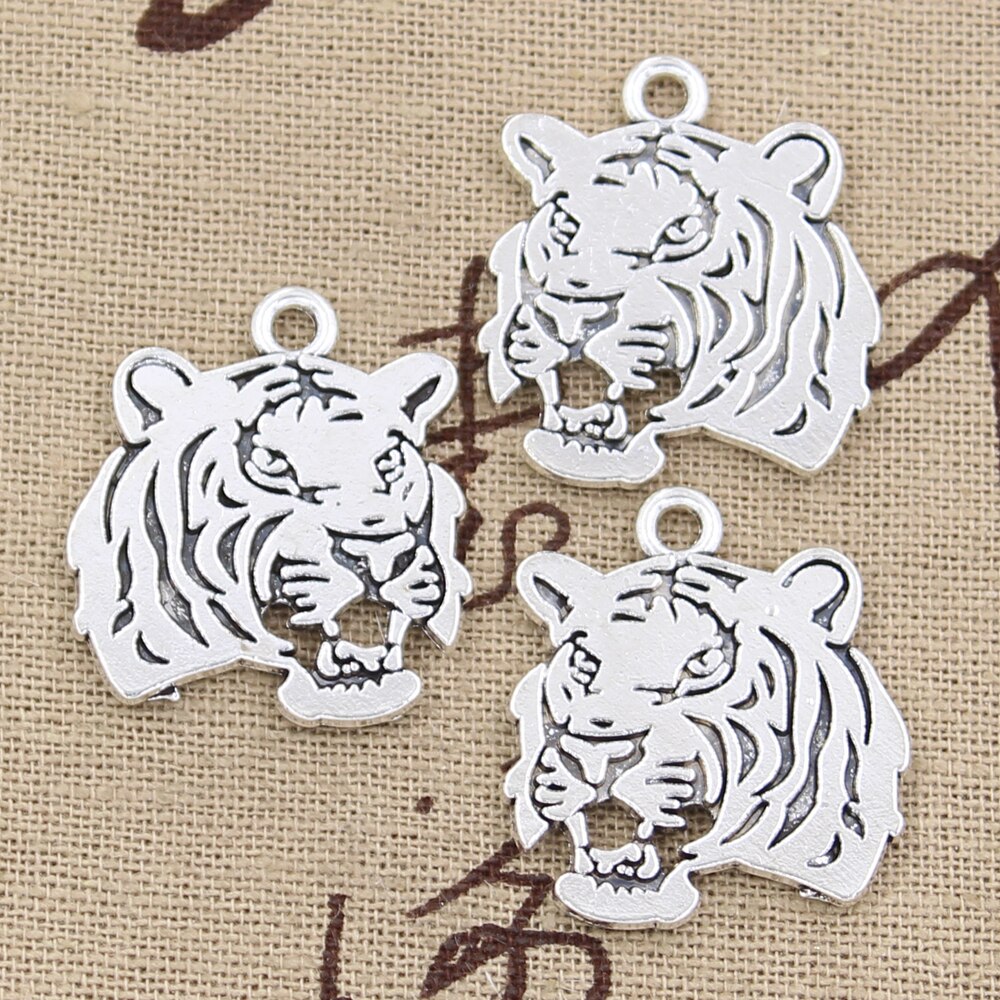 8pcs Charms Roaring Tiger Head 27x24mm Handmade Pendant Making fit,Vintage TibetanBronze,DIY For Bracelet Necklace: Antique Silver Plated