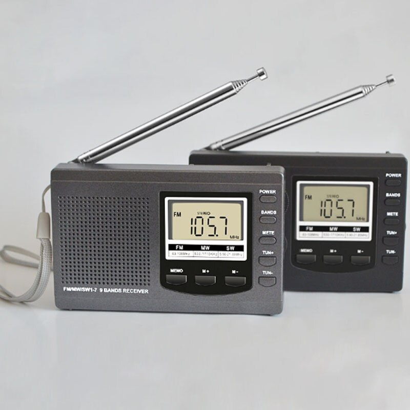 JINSERTA-miniradio portátil FM/MW/SW con antena, despertador Digital, receptor de Radio FM, reloj receptor portátil