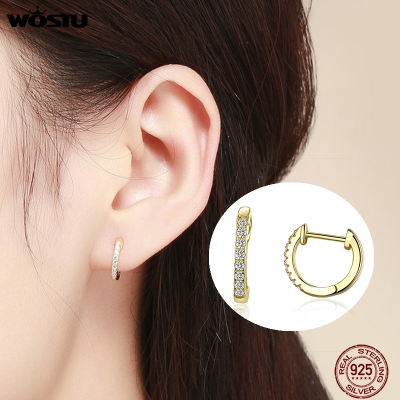 WOSTU 925 Sterling Silver & Gold Color Small Circle Hoop Earrings For Women Birthday Simple Noble Jewelry CQE498