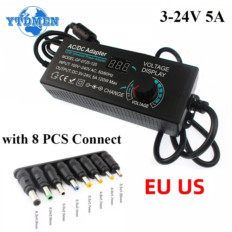 3V-24V 5A Adjustable Power Supply Adapter AC To DC Transformer Universal Led Power Supply with Display Screen Voltage Adapters