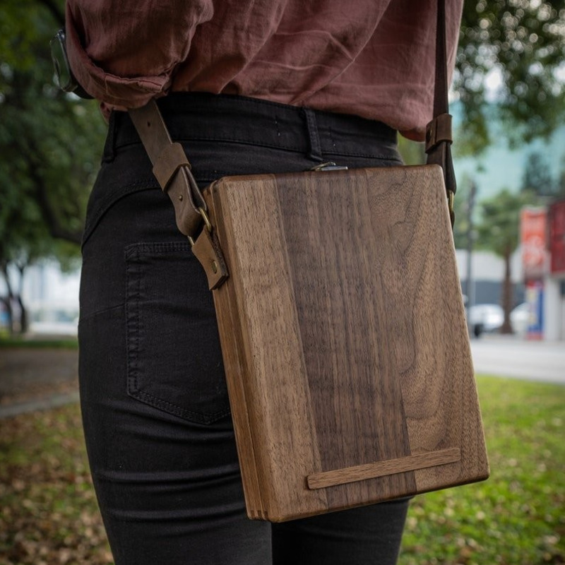 Writers Messenger-caja de madera para artista, maletín portátil de madera A5, Retro, para almacenamiento de herramientas, cepillos y cuaderno