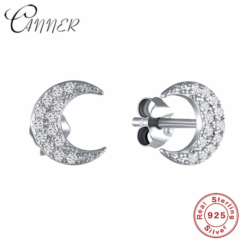 CANNER-pendientes pequeños de Luna para mujer, de Plata de Ley 925, joyería concisa, Mini pendientes de luna de circonia cúbica para niña