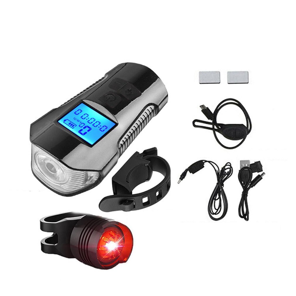 Heldere Led Fietsverlichting Rear En Front Light Kit Usb Oplaadbare Bike Kilometerstand Batterij Display Met Achtergrondverlichting Met Bike Bell