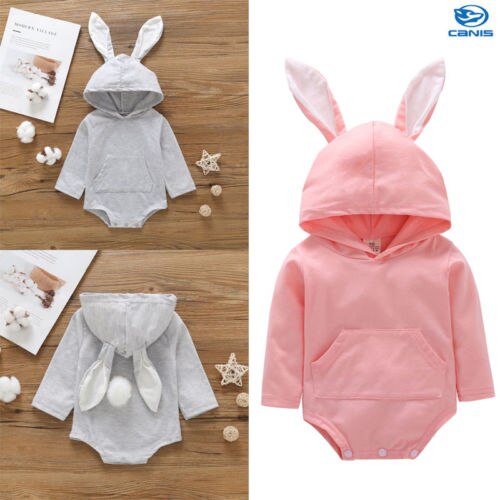 Zomer Pasgeboren Baby Kdis Meisje Jongen Hooded Bodysuit Jumpsuit Casual Kleding Pasen Outfits