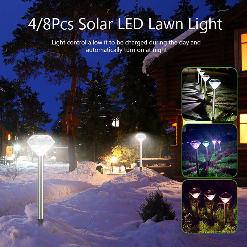 4/8 stk diamantformet solcelle led græsplæne lys farve skiftende udendørs gård have led lys jord lys lampe hvid/varm/rgb lys