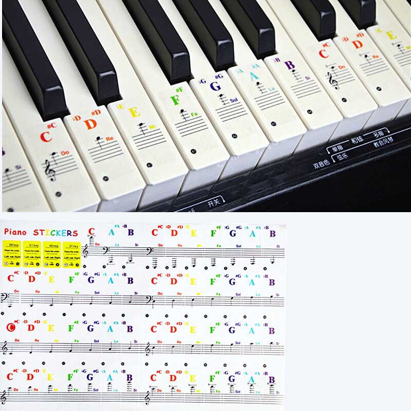 Piano Keyboard Sticker 88/61/49/37 Key Electronic Keyboard Piano Sticker Beginner helper Stave Note Sticker: Black