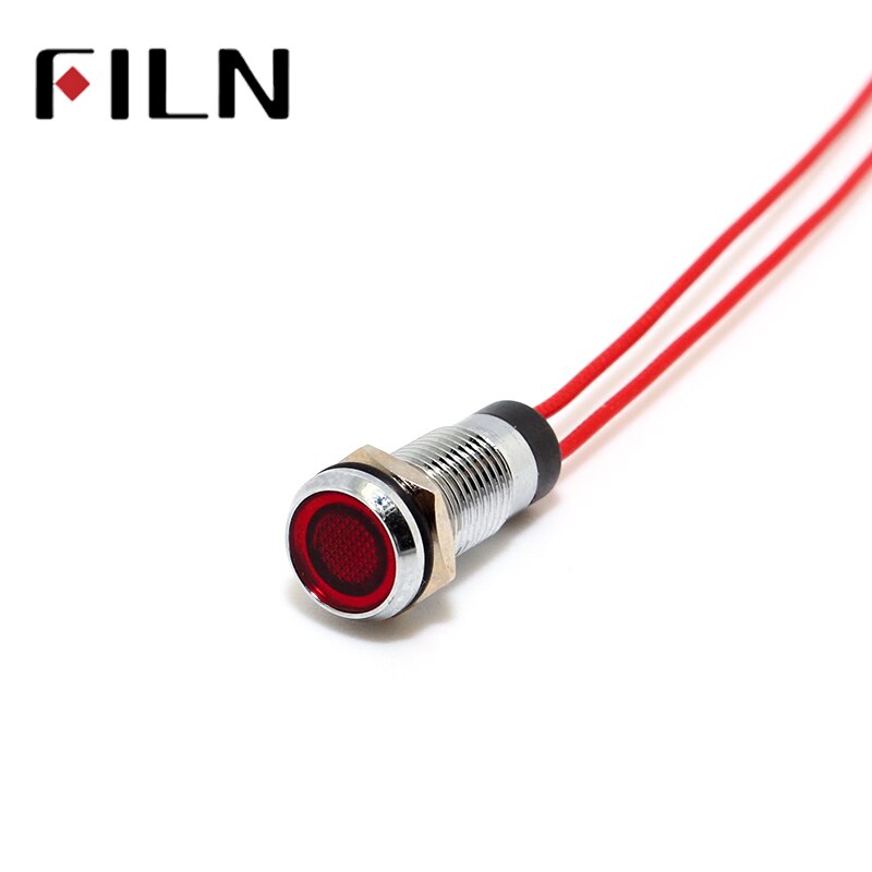 FILN 8mm panel red yellow blue green white 12v 110v 24v 220v led metal pilot lamp with 20cm cable