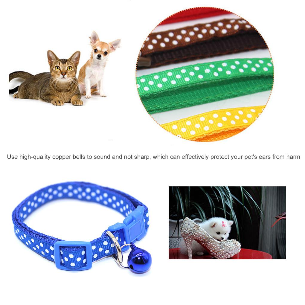 Collar de campana de cobre con parche de nailon para mascotas pequeñas, Gargantilla colorida ajustable con patrón de puntos, Collar para mascotas