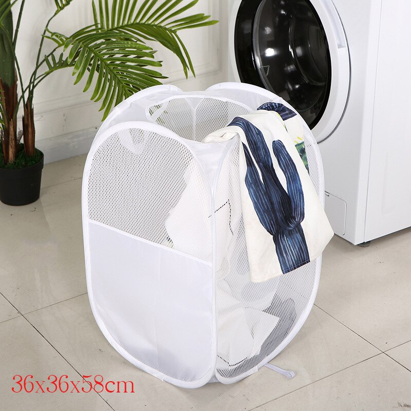 Dirty Laundry Clothes Basket Foldable Fabric Grid Household Clothes Storage Large Capacity Bathroom Finishing Storage Basket Bag: White 36X36X58cm