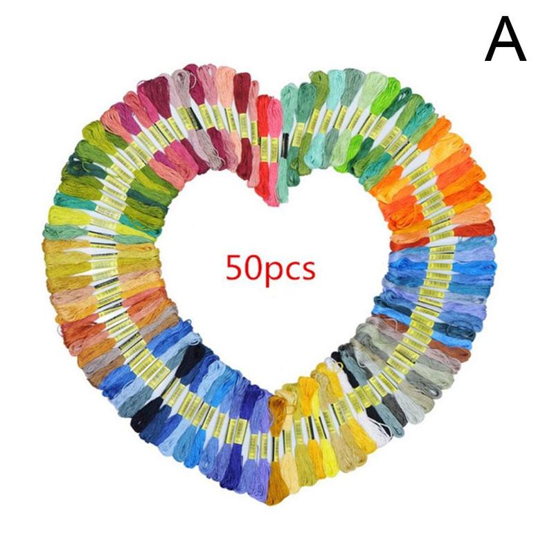 100 Colors Embroidery Thread Cross Stitch Floss Kit Crafts Cotton Sewing Rainbow Skein DIY Threads Embroidery Y8V6: 50 color