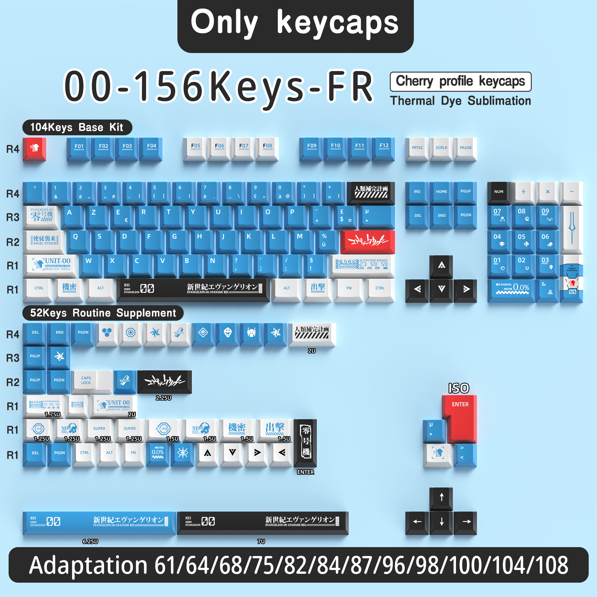 Französische Tastenkappe 136–156 Tasten BPT Kirsche Profil FR Tastenkappen für französische Tastatur MX mechanische Tastatur 7U Platz Schlüssel Hallo75: Grau