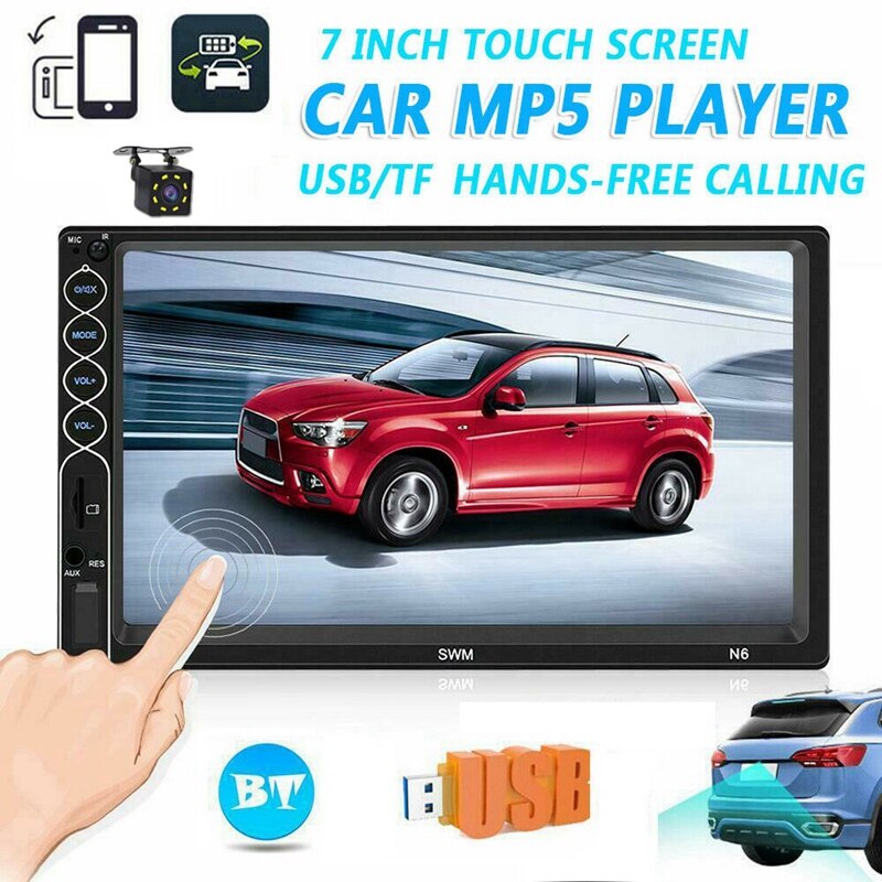7 Inch Double Din Car FM Stereo Radio MP5 Player 2 Din Press Sn Bluetooth USB/TF with Backup Rear-View Camera Support Mirror